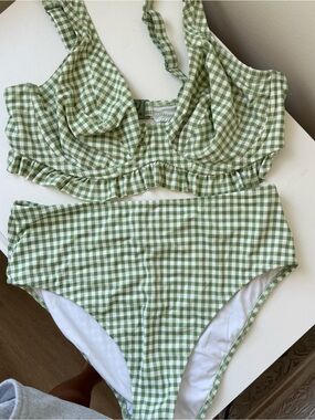 Freya Light Green Gingham Ruffle Bikini